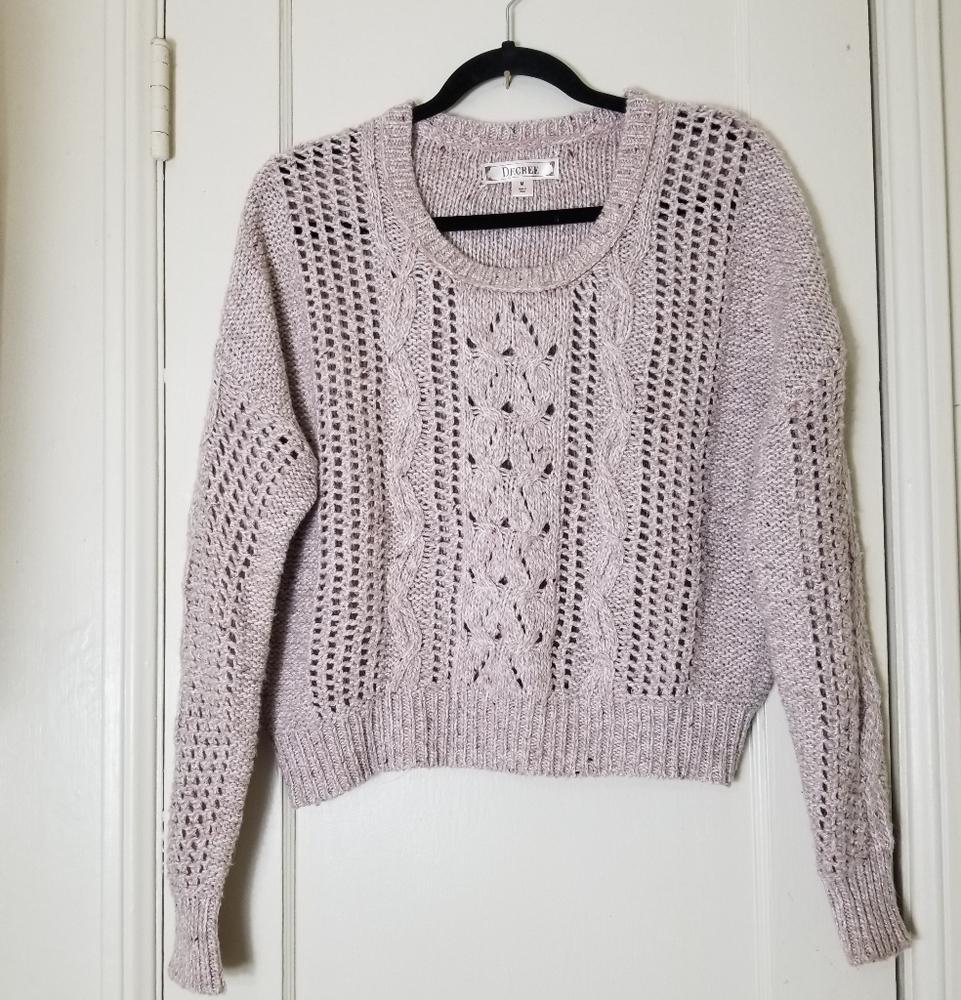 DECREE blush pink metallic thread wool blend cropped long sleeve sweater M